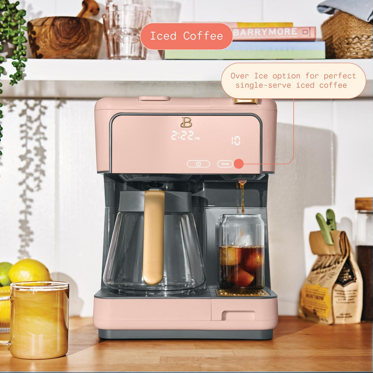 Beautiful by Drew Barrymore Multi-Brew 12-Cup Programmable Drip & Single-Serve Coffee Maker, White Icing