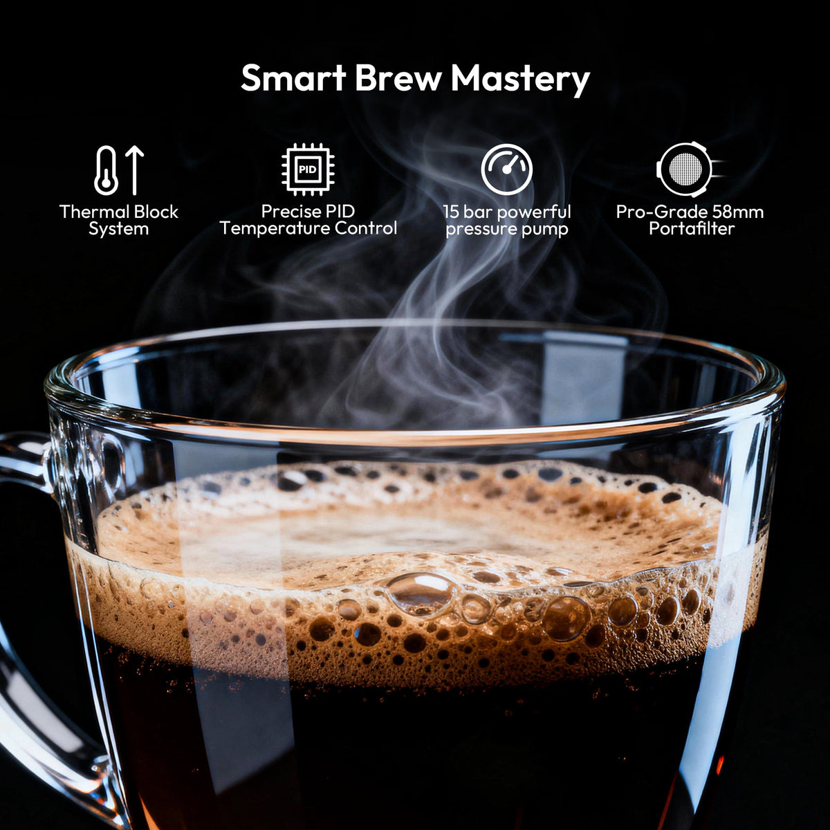 EUHOMY Espresso Machine with Grinder, 15 Bar Semi Automatic Coffee Maker with Steam Wand, Home & Office