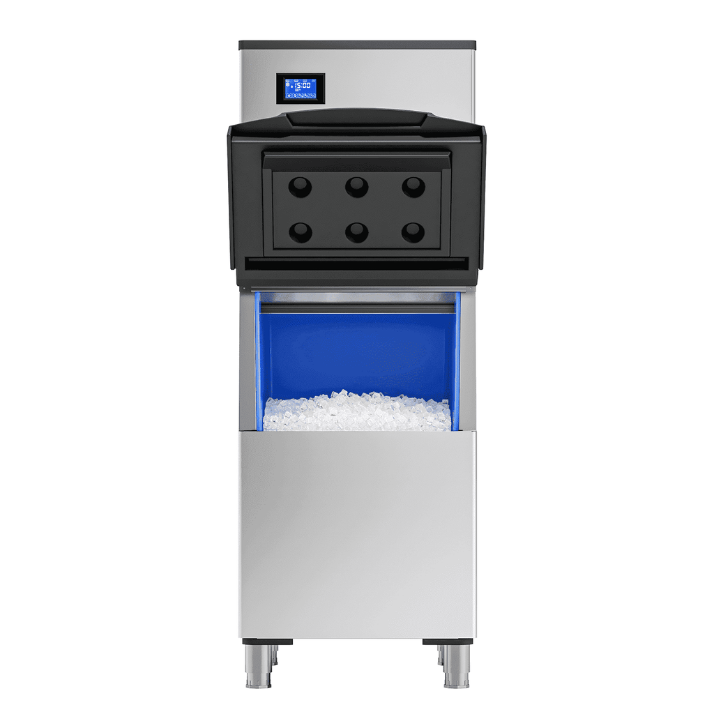 RIOXC Split Commercial Ice Maker Machine 650LBS/24H with 350lbs Ice Bin, Nugget Ice Makers Commercial, Clear Cube Pellet Ice Maker, Fast Ice Maker Ice-Ready in 8-15mins