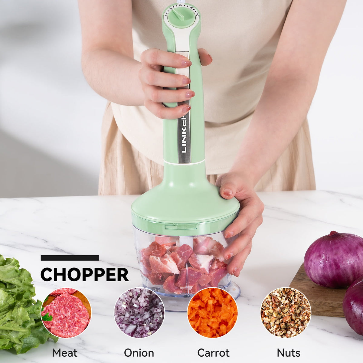 LINKChef Immersion Blender, 1000W 20-Speed 5-in-1 Hand Blender with Turbo Mode, Scratch-Resistant Stick Blender for Baby Food, Ice & Smoothie(Black)