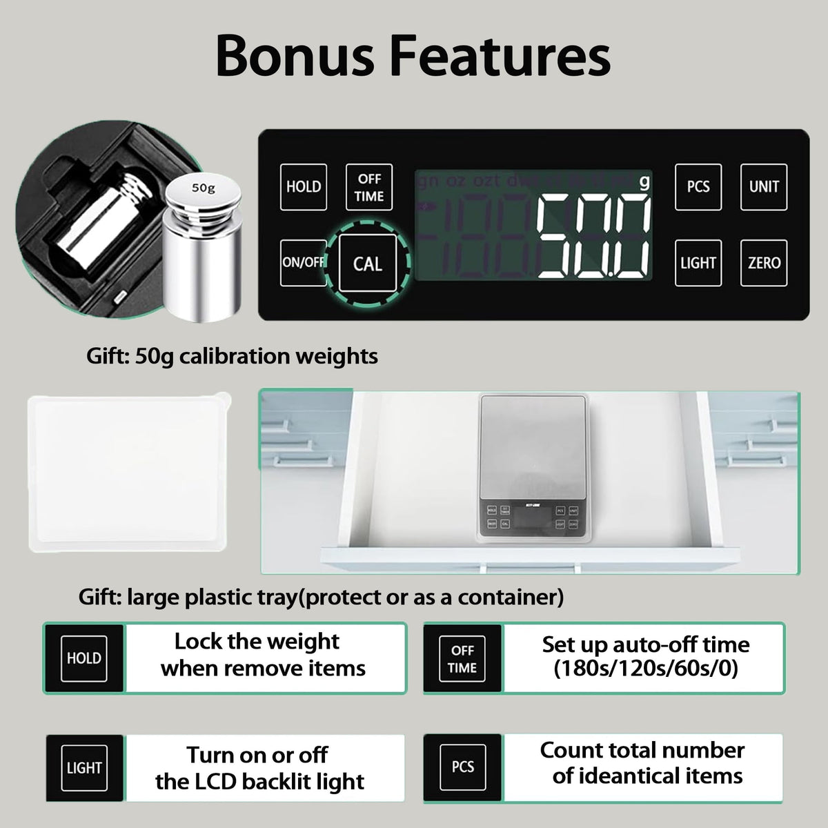 ZOWWKLLY Digital Food Kitchen Scale, Gram Scale 0.1g/0.001oz Accuracy,5kg/11lb Stainless Steel with 9 Units, Tare Function& LCD Display, USB Rechargeable & Battery Powered, Espresso, Baking, Cooking