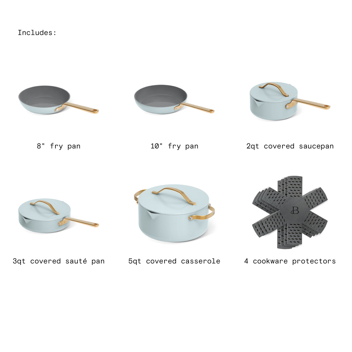 Beautiful 12-Piece Cookware Set, Pots and Pans with Strainer Lids and EverGood Ceramic Nonstick Coating, White Icing by Drew Barrymore