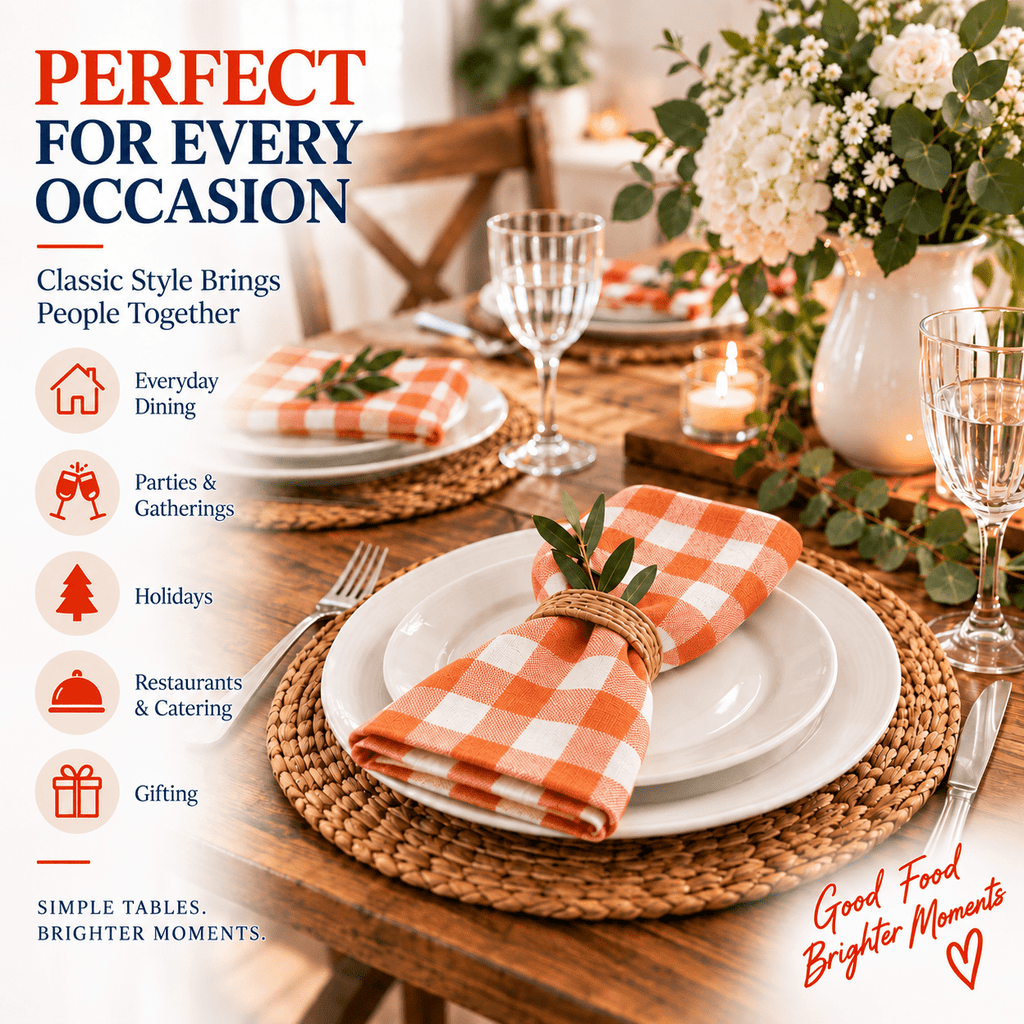 GFI LINEN CLUBS 100% Cotton Gingham Cloth Dinner Napkins, 18 x 18 in, Set of 12, Blue & White