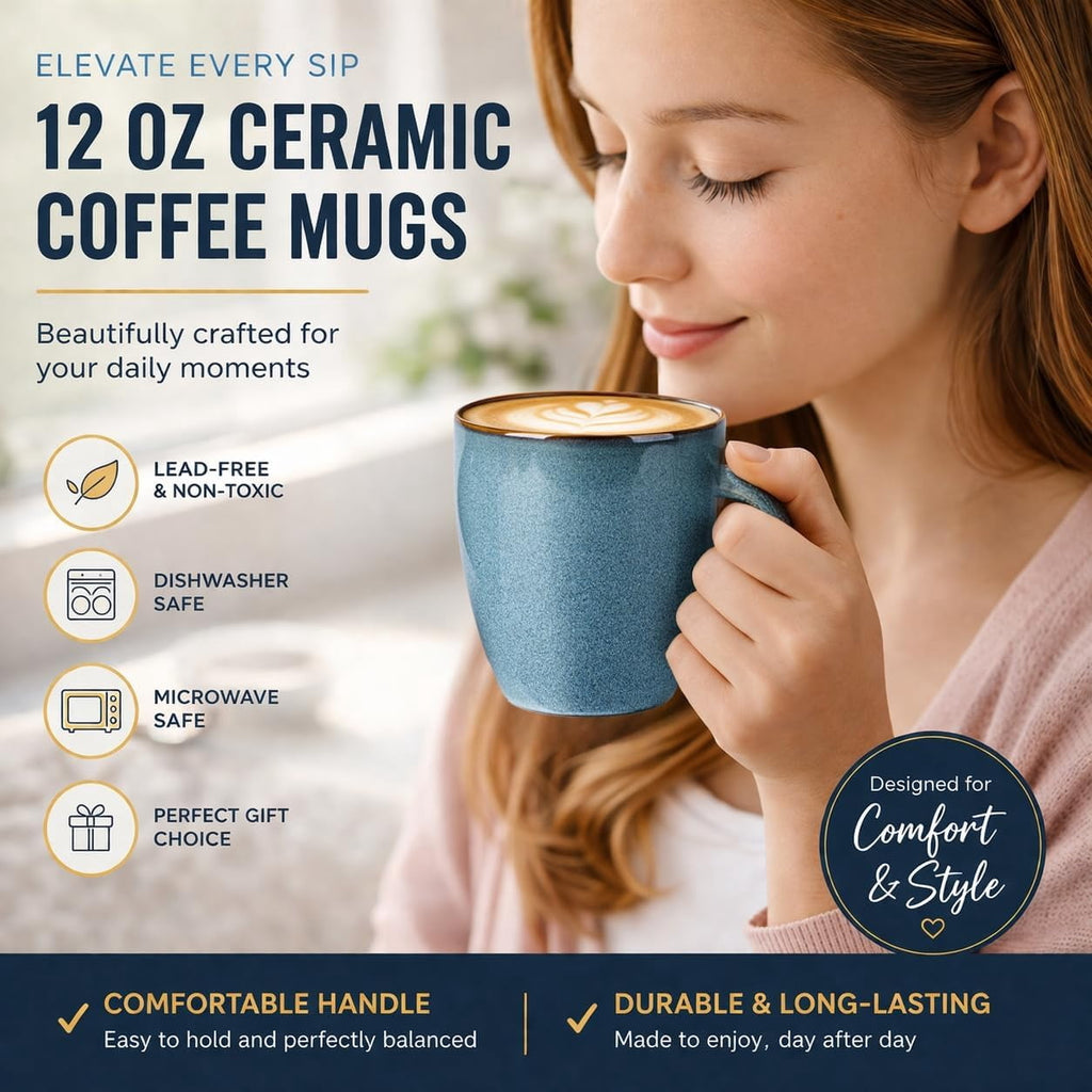 AmorArc Ceramic Coffee Mugs Set of 4, 12oz Stoneware Coffee Mugs Set For Dad Mom Women MEN, Light Weight Coffee Cups for Latte/Tea/Beer/Hot Cocoa, Dishwasher & Microwave Safe,Green Wheat