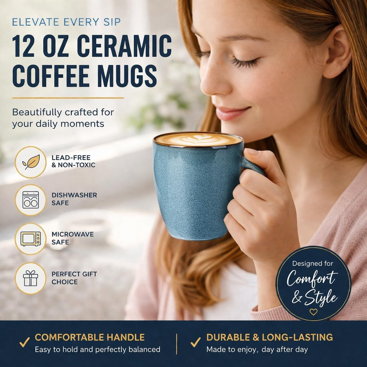 AmorArc Ceramic Coffee Mugs Set of 4, 12oz Stoneware Coffee Mugs Set For Dad Mom Women MEN, Light Weight Coffee Cups for Latte/Tea/Beer/Hot Cocoa, Dishwasher & Microwave Safe,Green Wheat