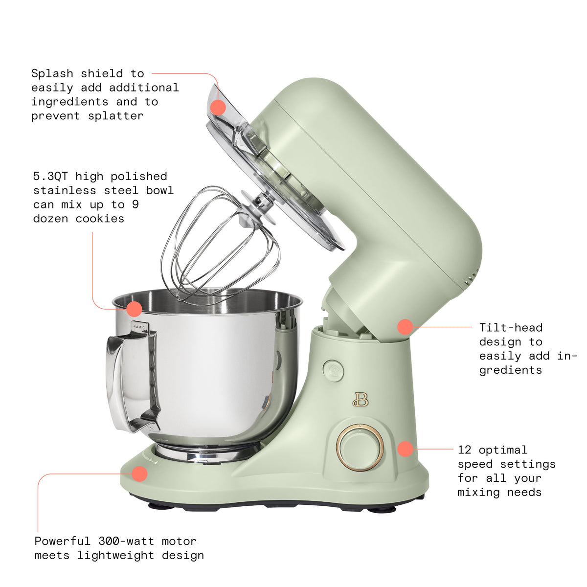 Beautiful 5.3 Qt Stand Mixer, Lightweight & Powerful with Tilt-Head, Chocolate by Drew Barrymore