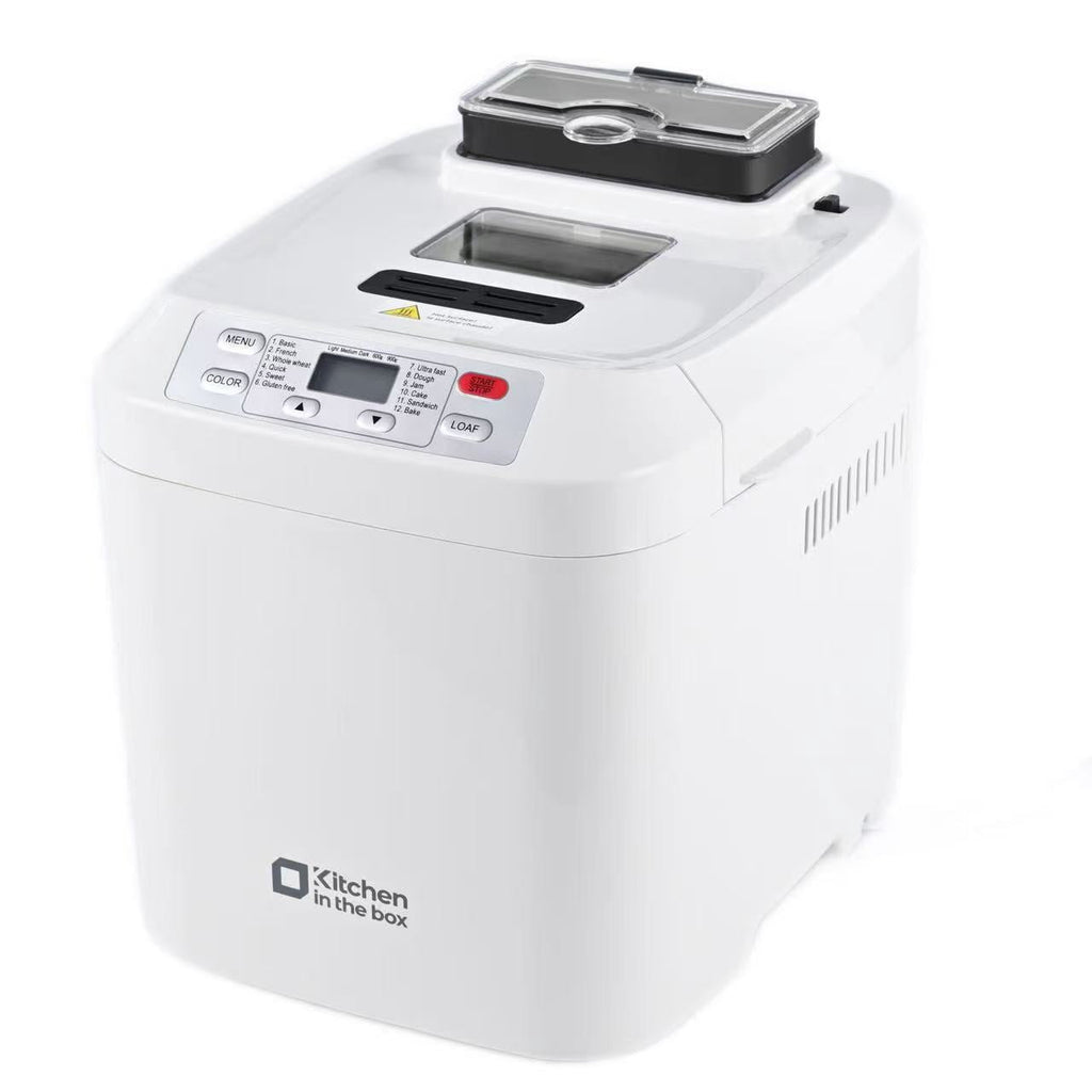 Kitchen in the Box 2lb Bread Maker with Auto Fruit Nut Dispenser, 12-in-1 Gluten-Free Bread Machine, 13H Delay Timer, Nonstick Pan, Keep Warm, White