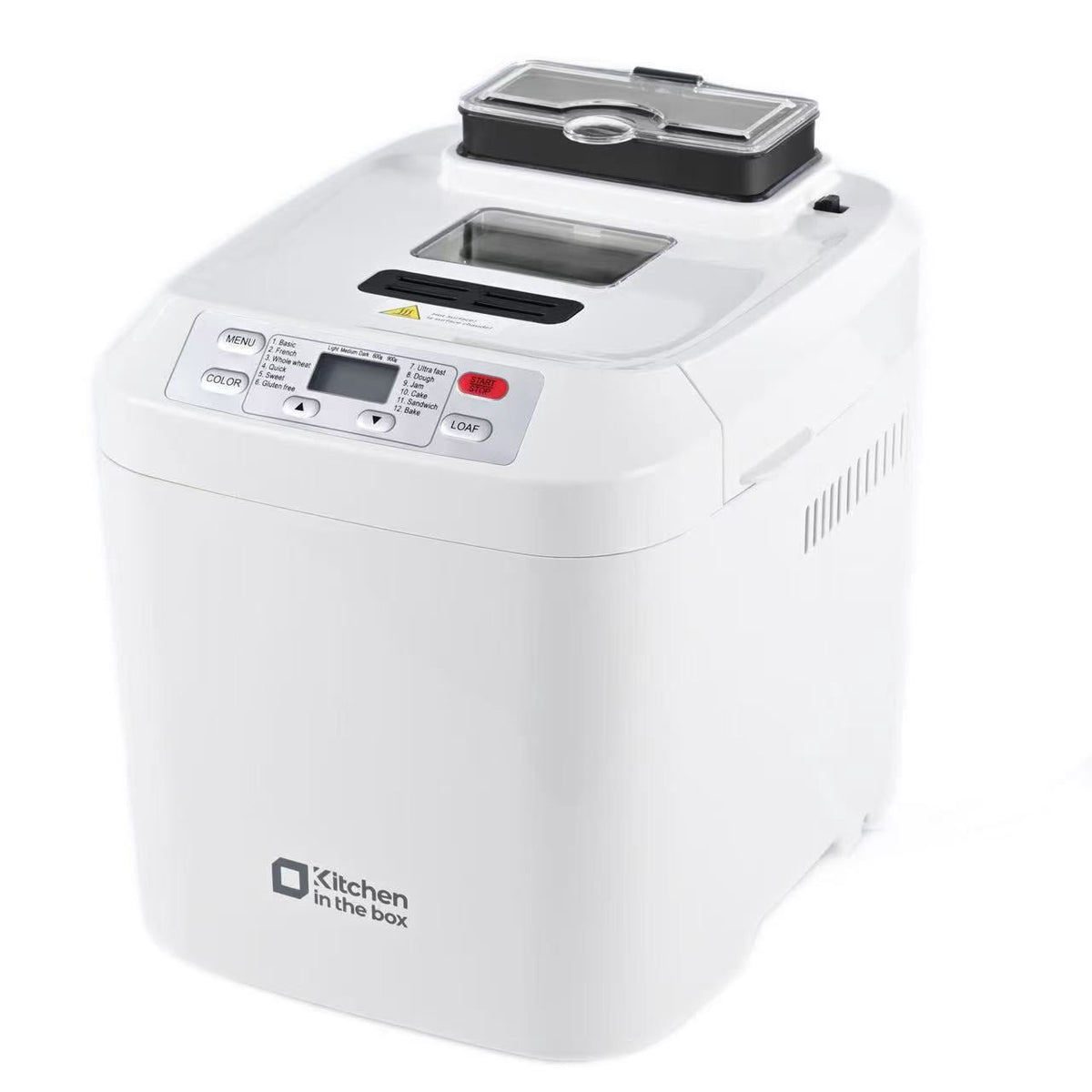 Kitchen in the Box 2lb Bread Maker with Auto Fruit Nut Dispenser, 12-in-1 Gluten-Free Bread Machine, 13H Delay Timer, Nonstick Pan, Keep Warm, White