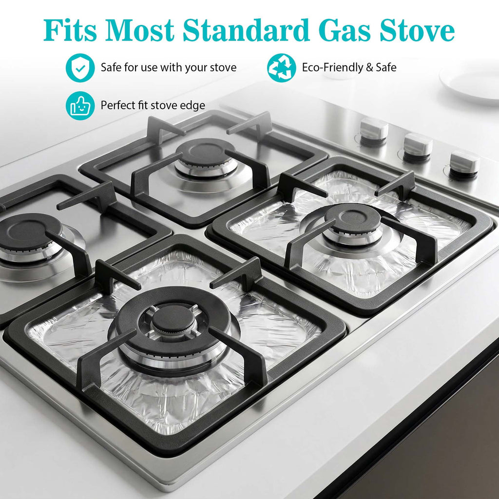 Disposable Aluminum Gas Stove Burner Covers, 8.5x8.5 Inch Heat-Resistant Stove Top Liners, 50 Pack for Easy Cleanup（Round）