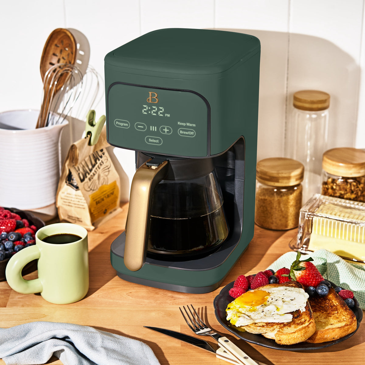 Beautiful 12 cup Programmable Coffee Maker, Thyme Green by Drew Barrymore