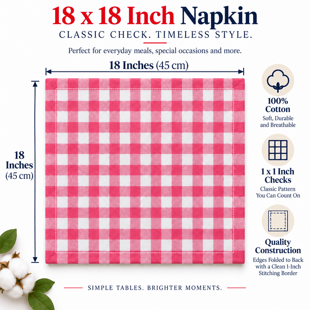 GFI LINEN CLUBS 100% Cotton Gingham Cloth Dinner Napkins, 18 x 18 in, Set of 12, Blue & White