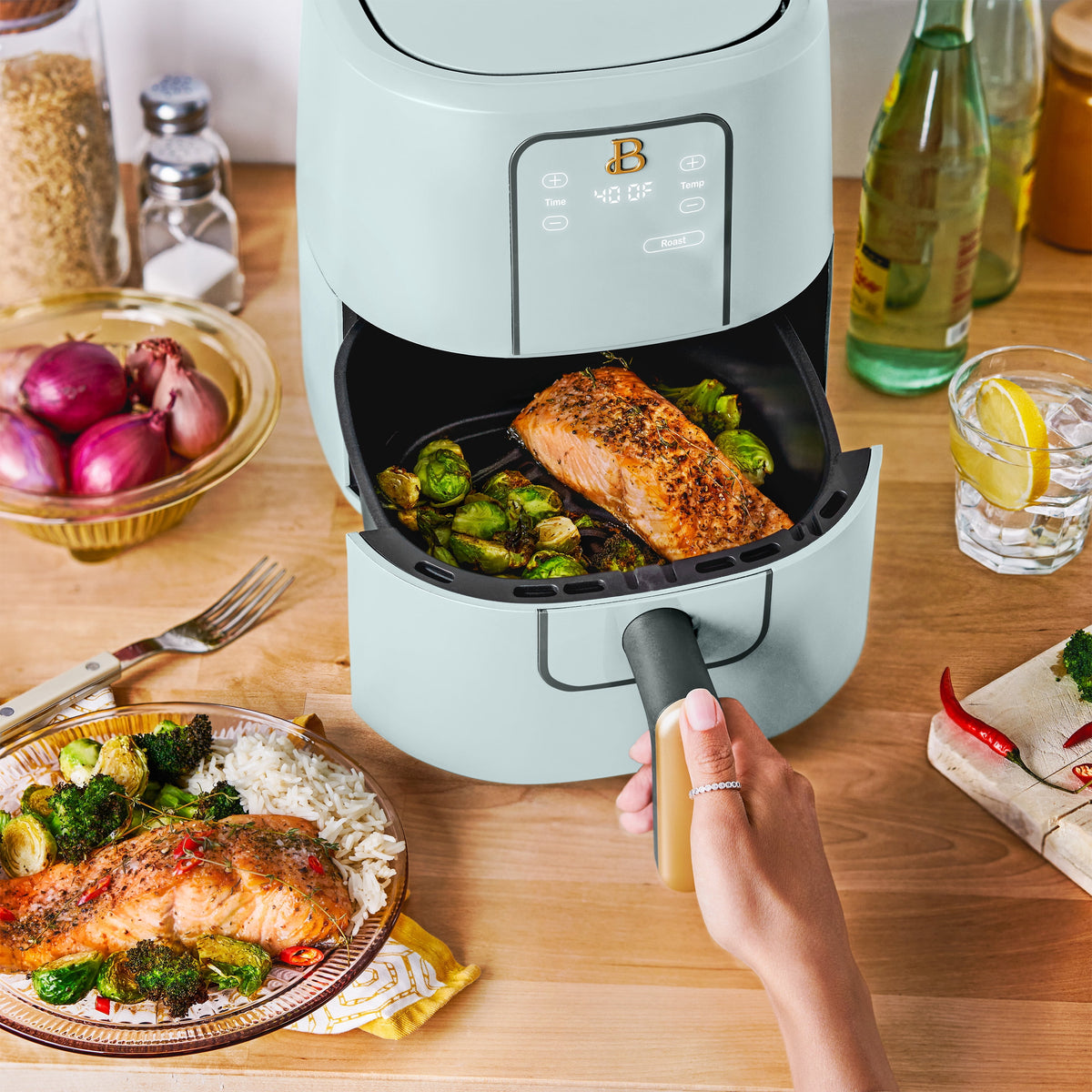Beautiful 3 Qt Air Fryer with TurboCrisp Technology, EverGood Non-Toxic Ceramic Nonstick Coating, Chocolate by Drew Barrymore
