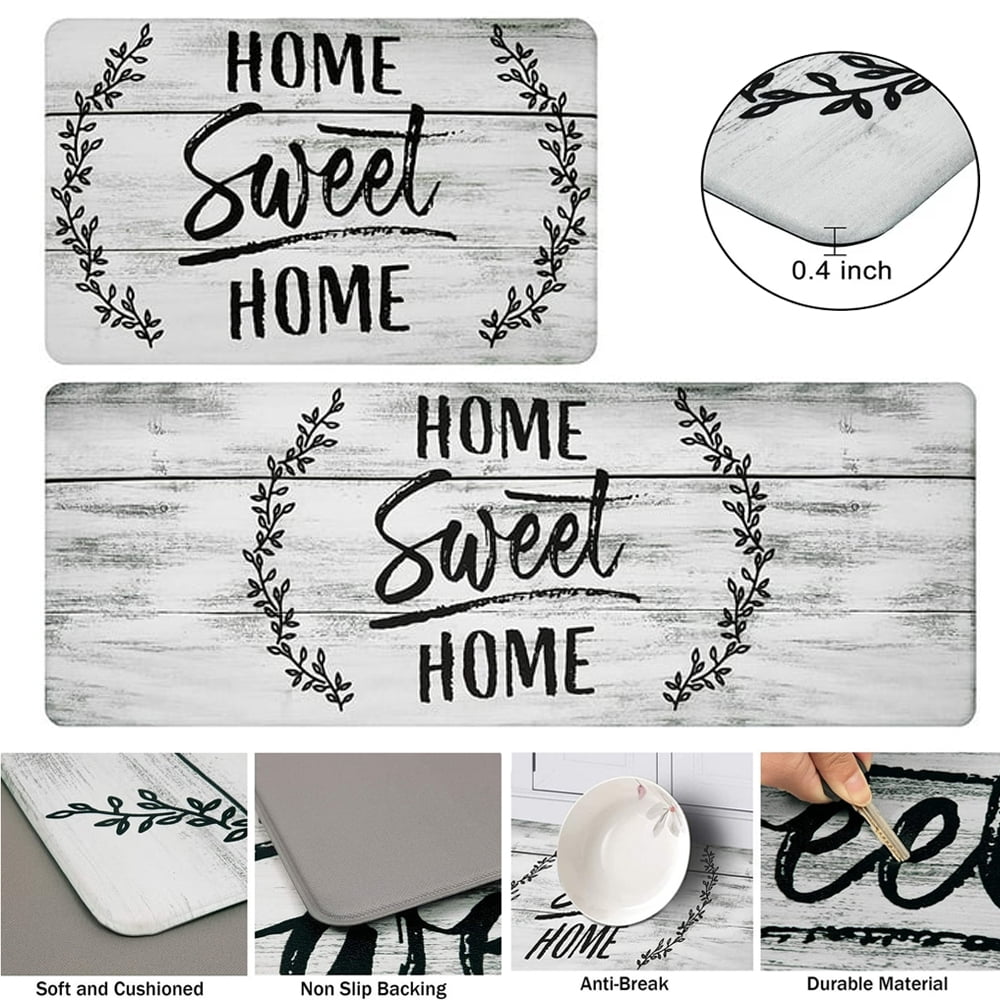 Findosom 2pcs Anti Fatigue Kitchen Rug Set,18"x30"+18"x47" Waterproof Non Slip Kitchen Runner Rug,0.4" Thick Cushioned Kitchen Floor Mats,Ergonomic Standing Mats Back Pain Relief Laundry Foam Rug