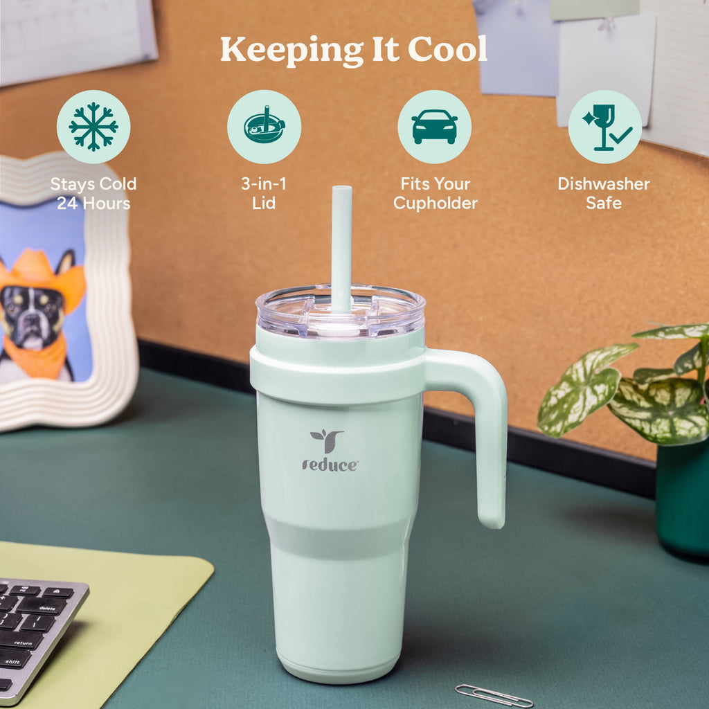 Reduce 24oz Cold1 Tumbler. Straw, Lid & Handle. Insulated Stainless Steel Travel Mug, Purple Daze