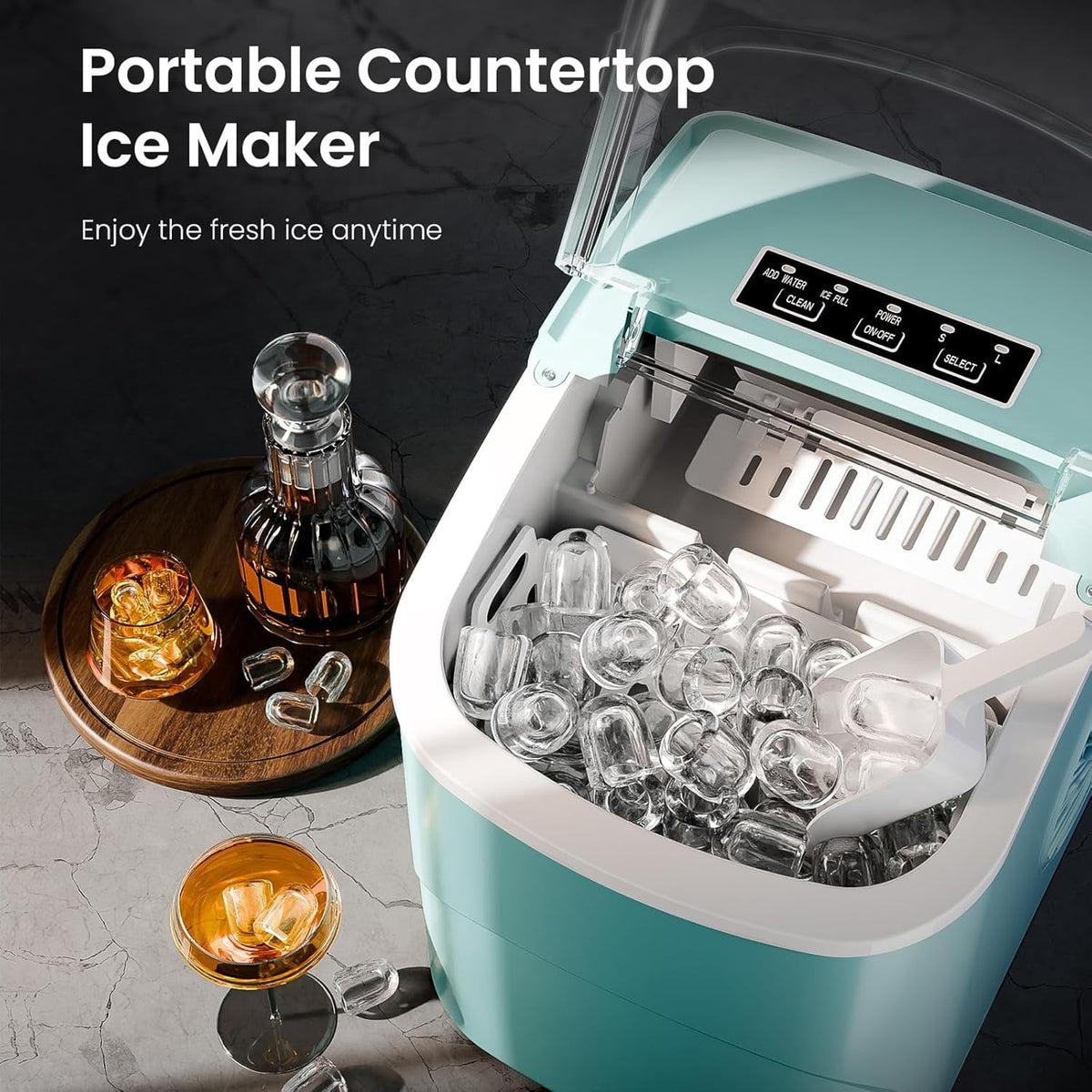 Havato Countertop Ice Maker, 8 Bullet Ice Cubes in 6 Mins, 26lbs/24H, w/ Scoop & Basket, White