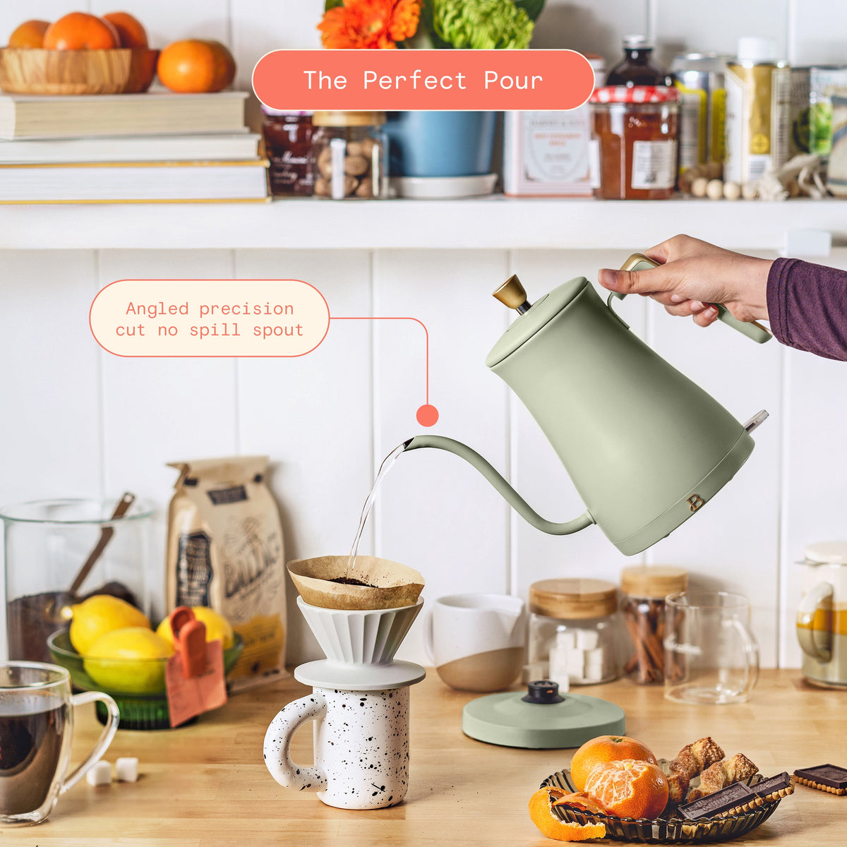 Beautiful 1-Liter Electric Gooseneck Kettle 1200 W, Chocolate by Drew Barrymore