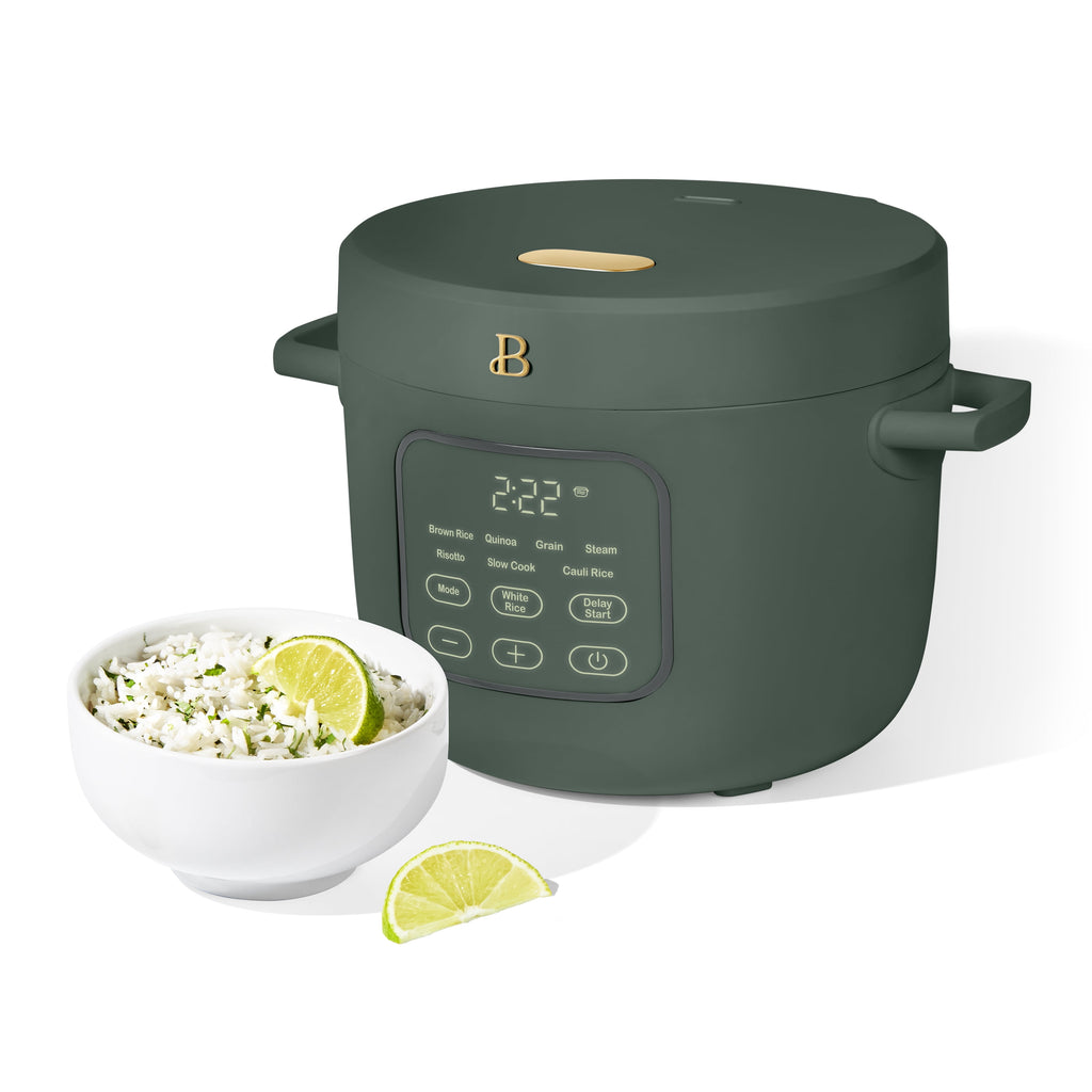Beautiful 14-Cup Cooked, 6-Cups Uncooked Electric Rice and Grain Cooker, EverGood Ceramic Nonstick Coating, Thyme Green by Drew Barrymore