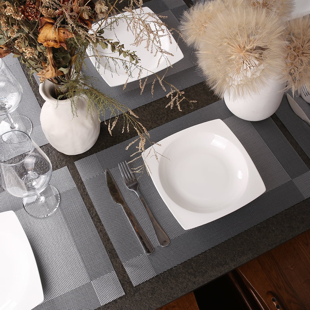 6pcs Placemats PVC Place Mats and Coasters Washable Non-Slip Heat Resistant Table Mats for Kitchen Dining Table Home Restaurant 12"×18", Sliver
