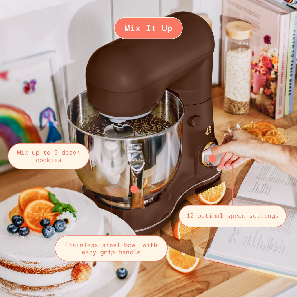 Beautiful 5.3 Qt Stand Mixer, Lightweight & Powerful with Tilt-Head, Chocolate by Drew Barrymore