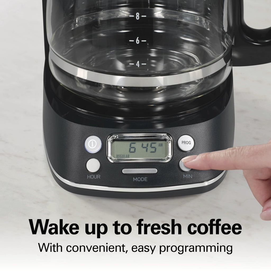 Hamilton Beach 12 Cup Programmable Coffee Maker, Glass Carafe, Matte Black
