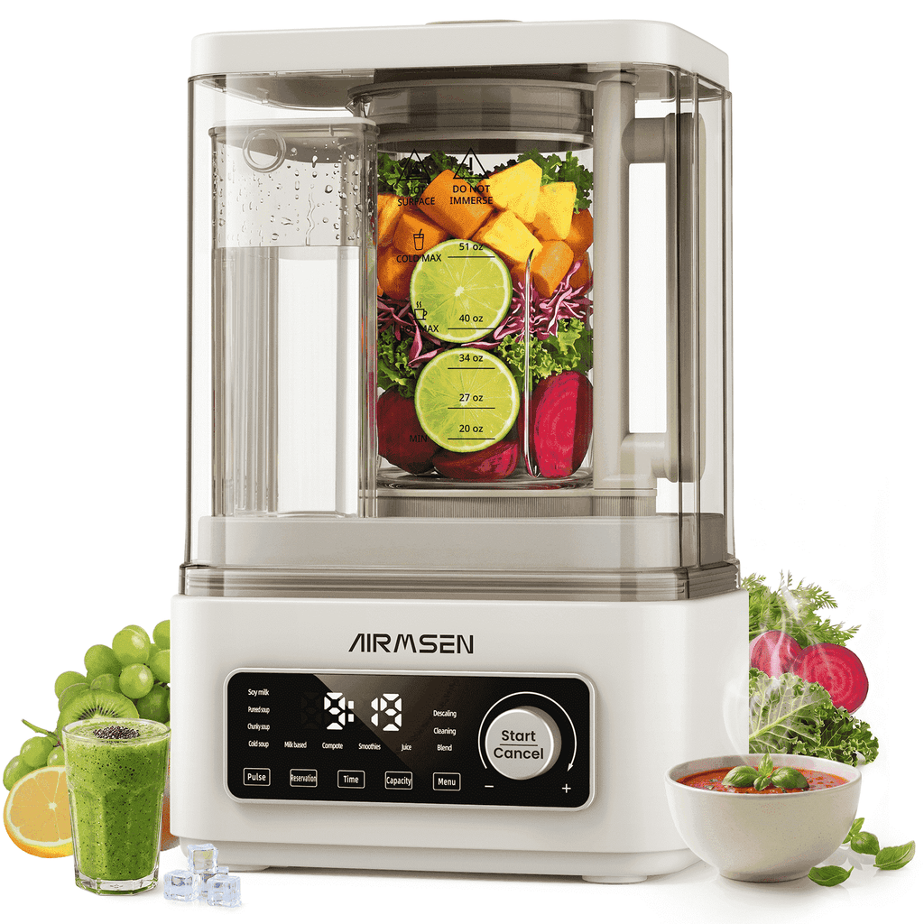 AIRMSEN 9-in-1 Blender for Kitchen, Professional Hot & Cold Blender for Smoothies, Soup, Soy Milk & Nut Milk, 51 oz Glass Jar, Independent Water Tank
