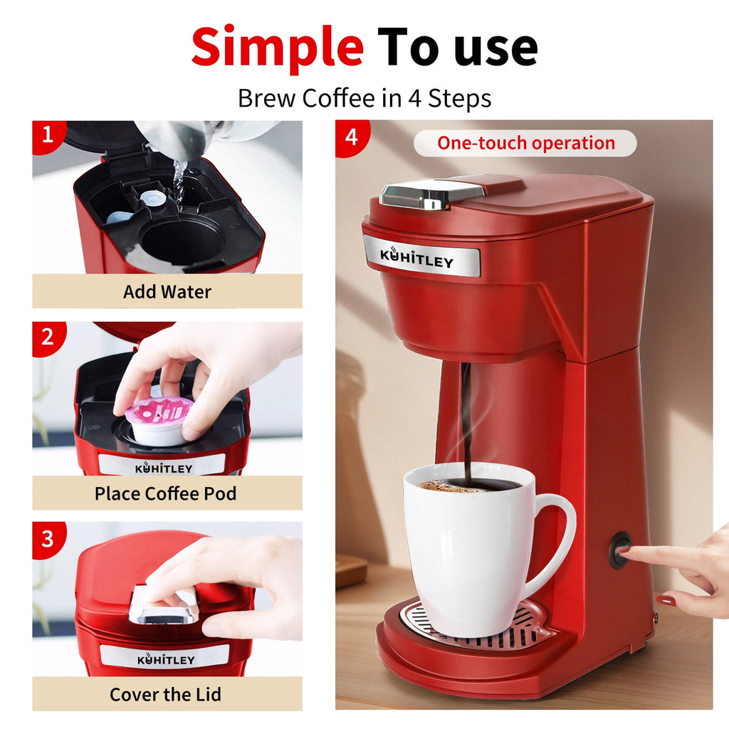 2 in 1 Single Serve Coffee Maker for K Cup Pods & Ground Coffee, Mini K Cup Coffee Machine with 6 to 14 oz Brew Sizes, Single Cup Coffee Brewer with One-Press Fast Brewing, Reusable Filters,Black