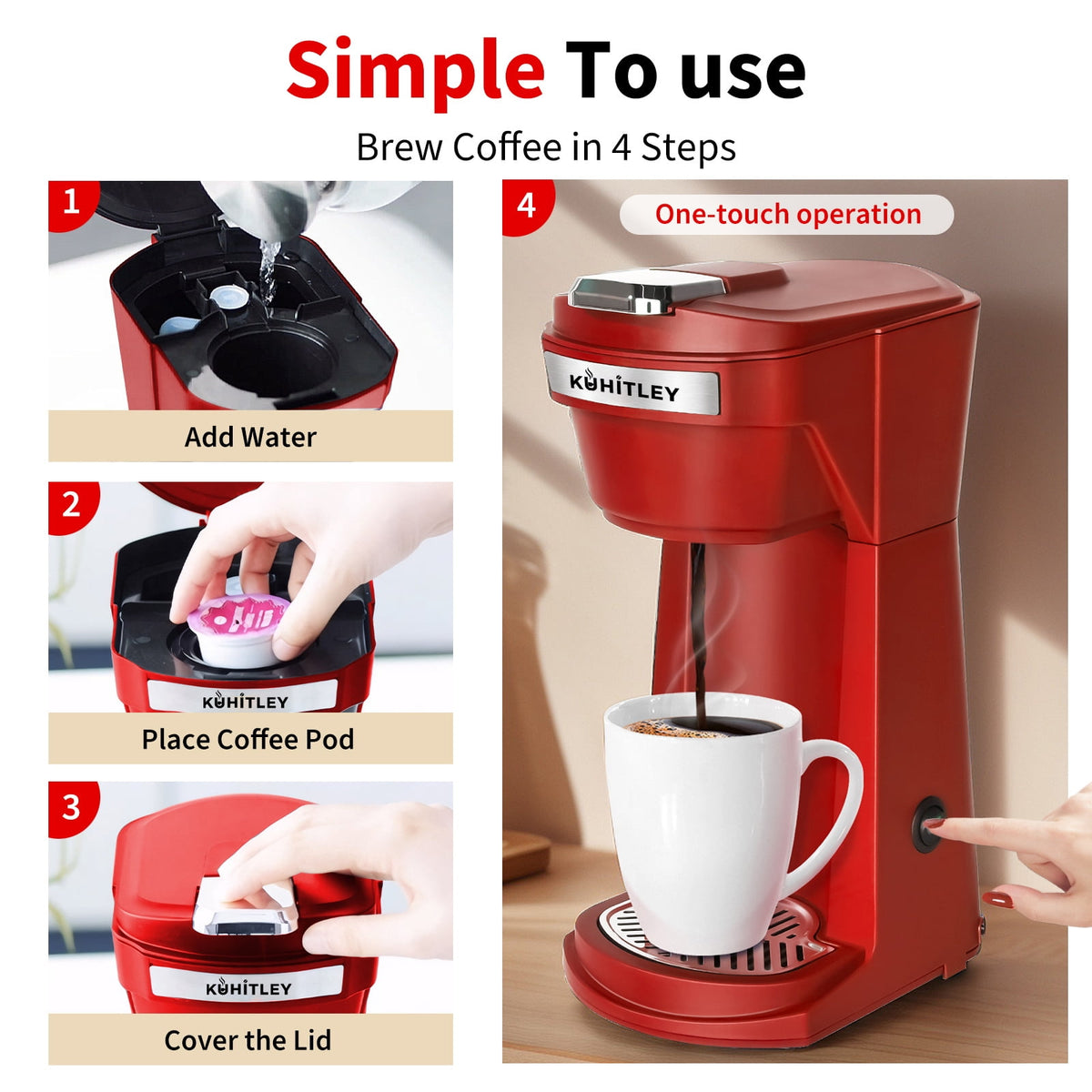 2 in 1 Single Serve Coffee Maker for K Cup Pods & Ground Coffee, Mini K Cup Coffee Machine with 6 to 14 oz Brew Sizes, Single Cup Coffee Brewer with One-Press Fast Brewing, Reusable Filters,Black