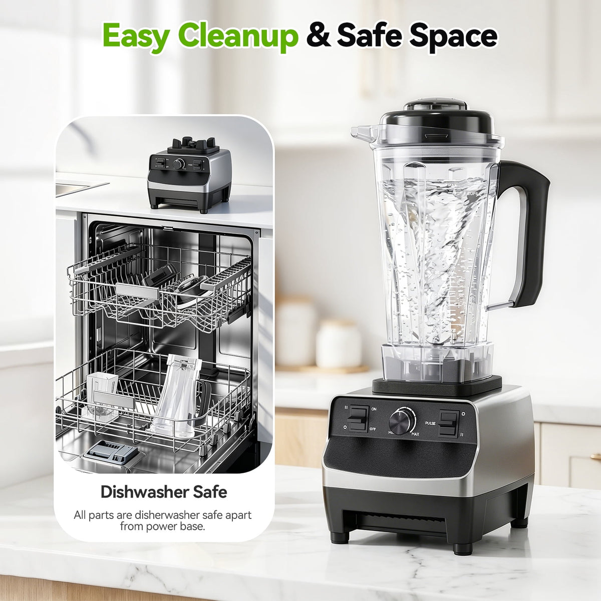 TINANA 66oz Countertop Blender with 28oz Grinder Cup, 8-Edge Blades, Variable Speed, Pulse, BPA-Free Pitcher