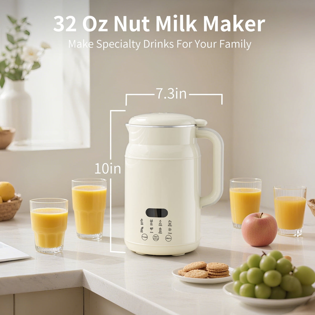 TINANA Nut Milk Maker 8-in-1, 32oz Soy, Almond, Oat, Coconut Milk Machine, Automatic Plant-Based Beverage Maker with Delay Start, Keep Warm, Boil Water, Cream