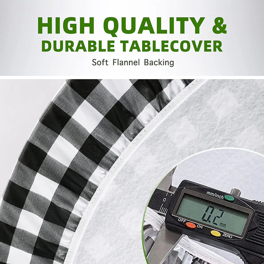 UMINEUX 3-Piece Rectangle Checkered Picnic Table Cover with Bench Covers Vinyl Flannel Backing with Elastic Edge (30"x72", Black and White)