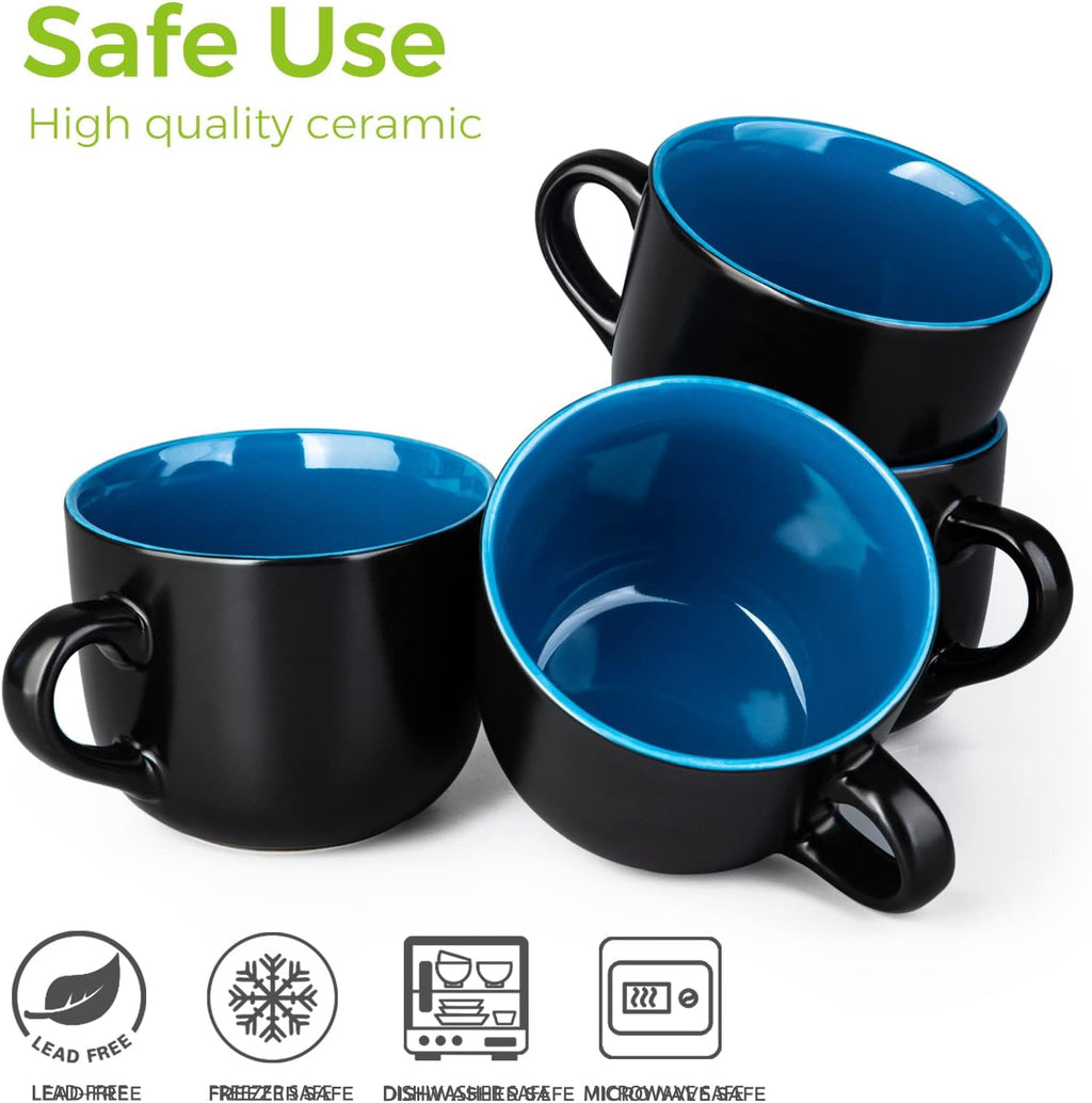 AmorArc 24 oz Soup Mugs with Handles, Jumbo Ceramic Bowls Mugs Set with handles for Coffee Cereal Cappuccino Snacks, Microwave&Dishwasher safe Soup Cups for Meal-Multicolor