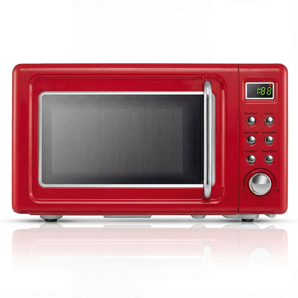 Costway 0.7 Cu.ft Retro Countertop Microwave Oven 700W LED Display Glass Turntable Rose Gold