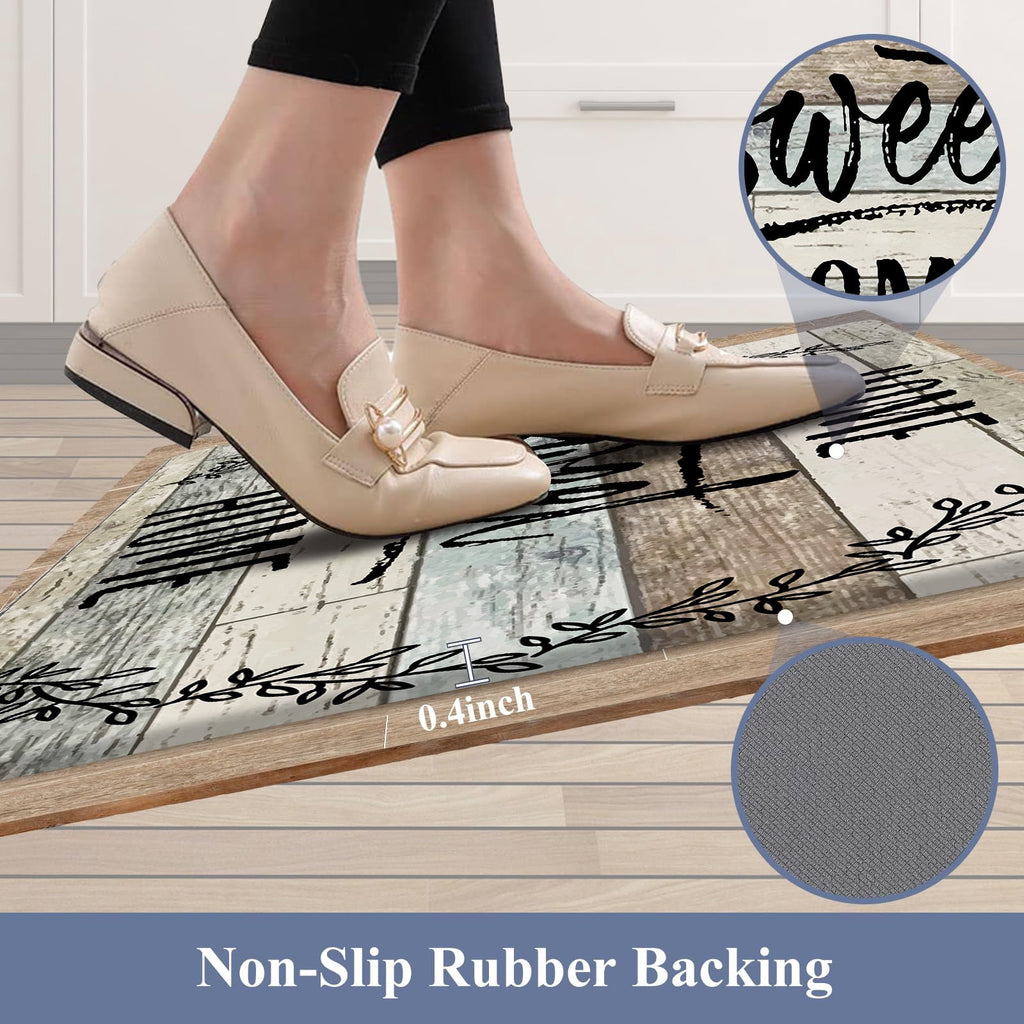 Findosom 2pcs Anti Fatigue Kitchen Rug Set,18"x30"+18"x47" Waterproof Non Slip Kitchen Runner Rug,0.4" Thick Cushioned Kitchen Floor Mats,Ergonomic Standing Mats Back Pain Relief Laundry Foam Rug
