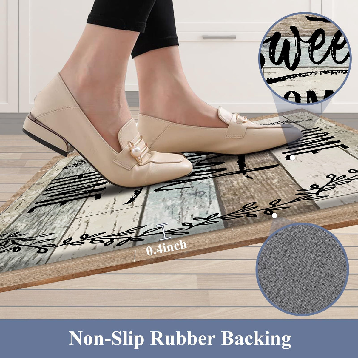 Findosom 2pcs Anti Fatigue Kitchen Rug Set,18"x30"+18"x47" Waterproof Non Slip Kitchen Runner Rug,0.4" Thick Cushioned Kitchen Floor Mats,Ergonomic Standing Mats Back Pain Relief Laundry Foam Rug