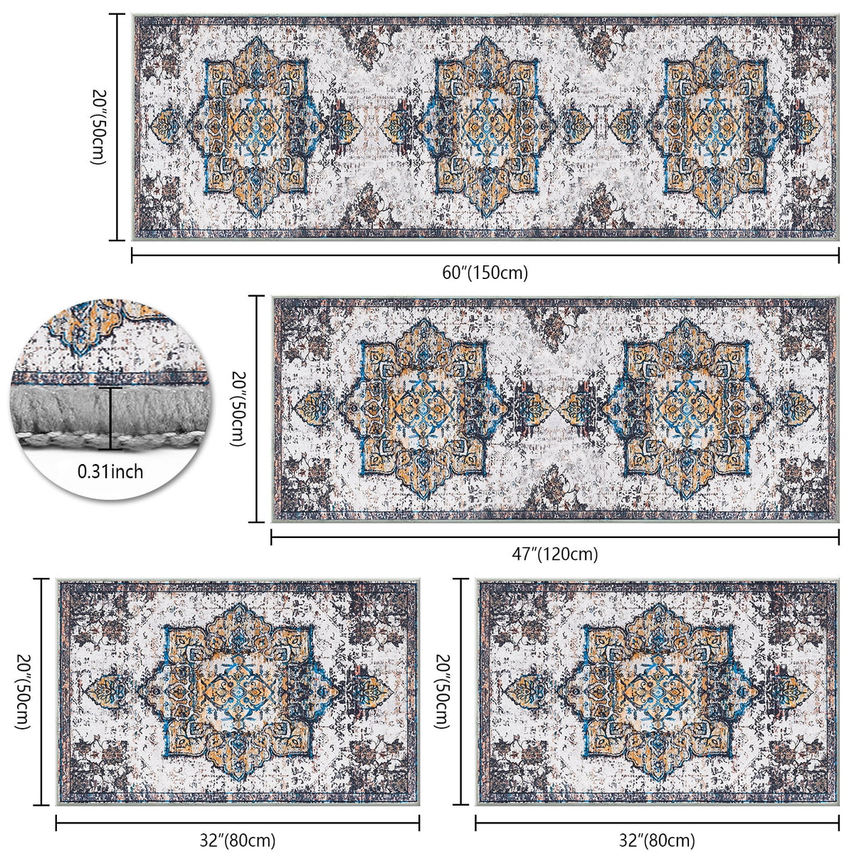 TECHVIDA Kitchen Rug Set 3 Piece,Non Slip Machine Washable Kitchen Mats, Farmhouse Hallway Doormat for Home Floor and Living Room,Gray