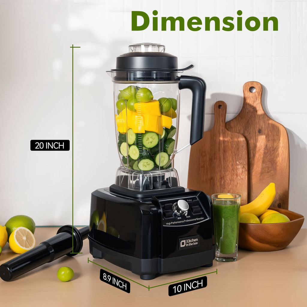 Kitchen in the box 68 oz Countertop Blender, 1450W (2 HP) Smoothie & Ice-Crushing Blender with Stainless Steel Blades, BPA-Free Tritan Jar — Black