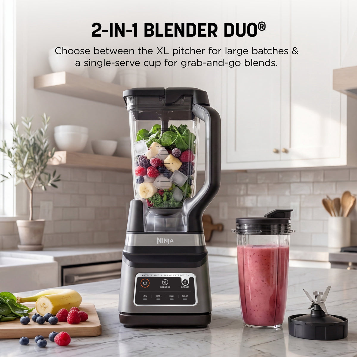 Ninja Professional Plus DUO 72-Oz Blender, Smoothies, Ice Crush, 2 Auto-iQ Preset Programs, 4 Speeds, 1400PW, BN750WH White