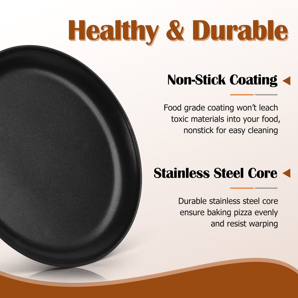VeSteel Stainless Steel 12 inch Pizza Pan Set of 2, Metal Baking Tray Platter for Oven
