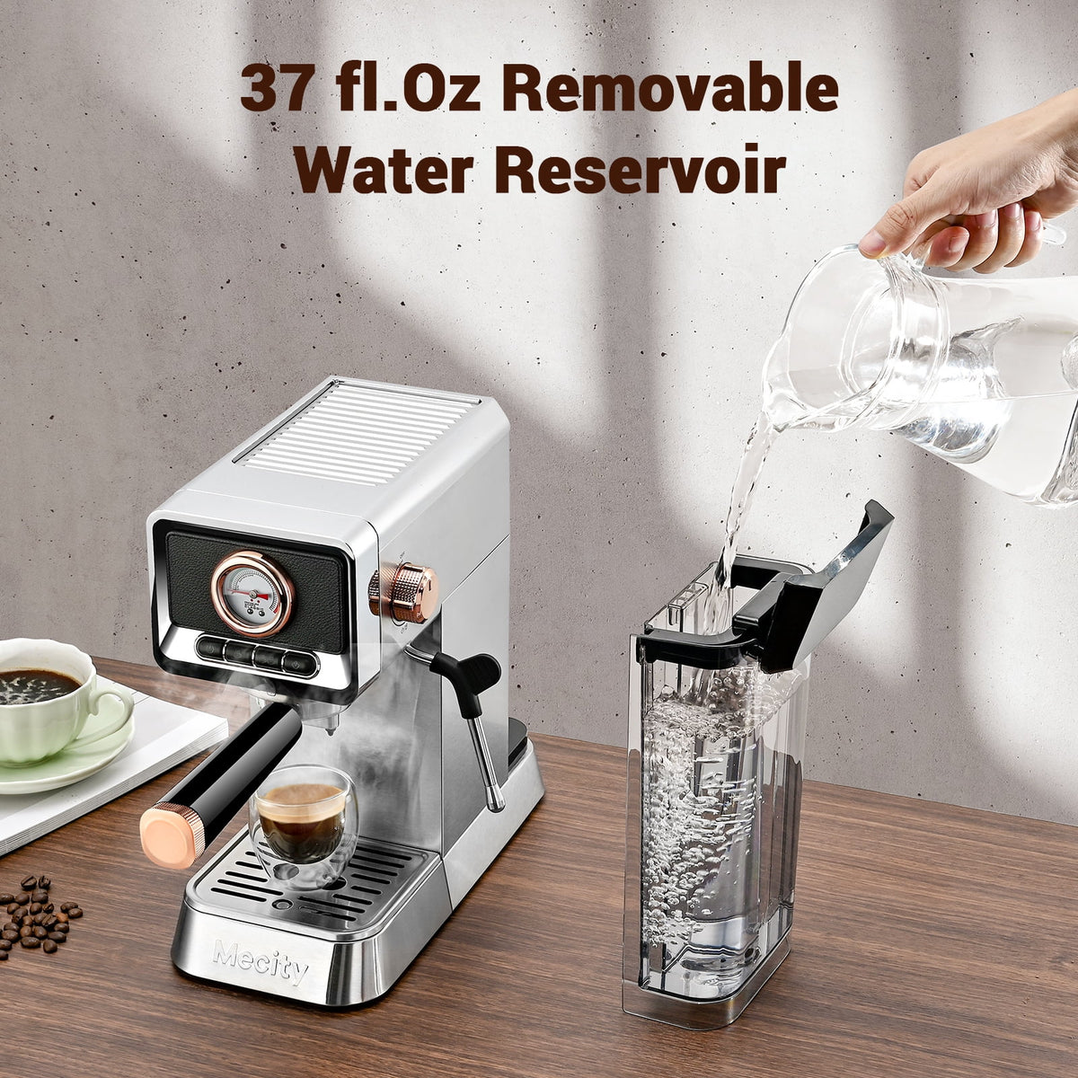 Mecity Espresso Machine with Steam Wand, 20 Bar Pressure, Stainless Steel