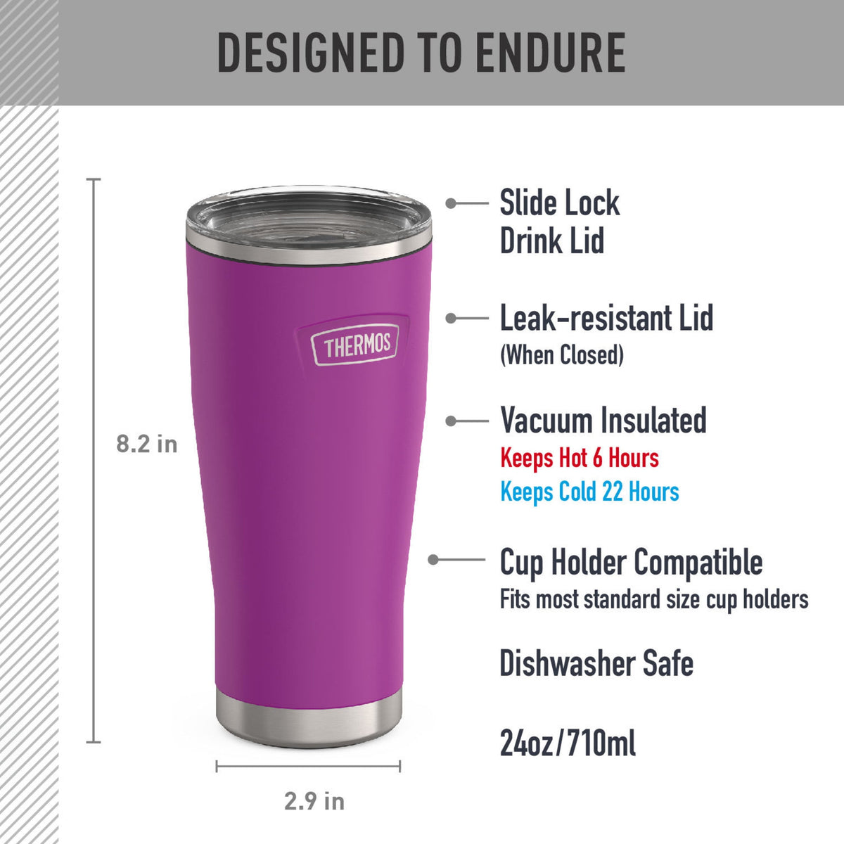 Thermos Stainless Steel Tumbler, w/ Slide Lock Lid, Graphite, 24 oz
