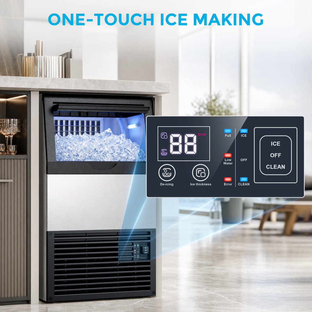 Snowyermine Residential/Commercial Ice Maker, 100 lbs/24H, 33 lb Storage Bin,Built-In or Freestanding Under Counter Ice Machine, Self-Cleaning for Restaurant, Bar, Cafe & Home, Silver