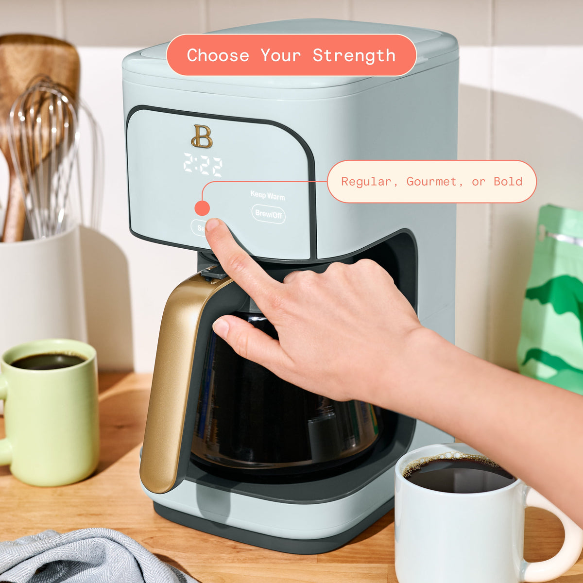 Beautiful 12 cup Programmable Coffee Maker, Thyme Green by Drew Barrymore
