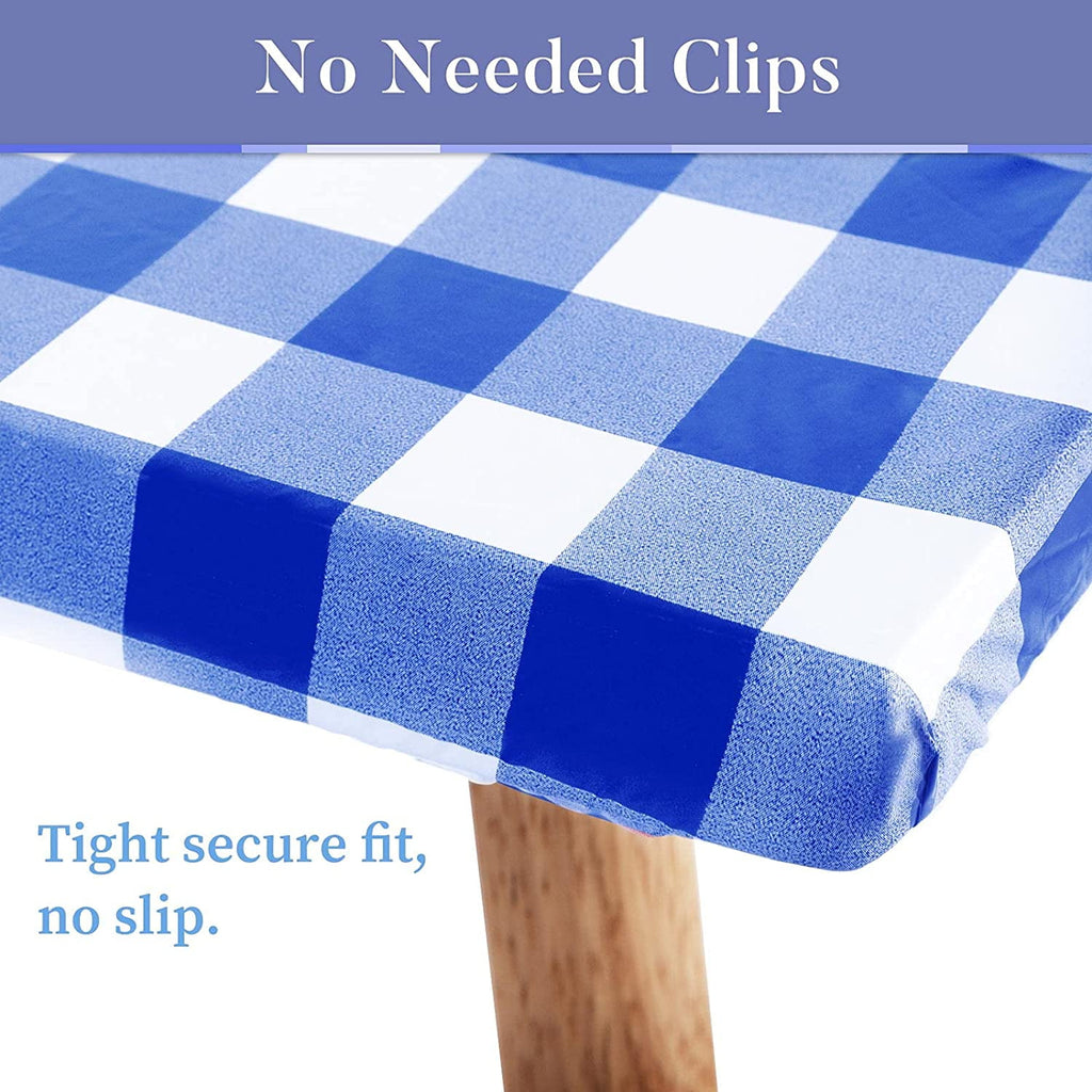 UMINEUX 3-Piece Rectangle Checkered Picnic Table Cover with Bench Covers Vinyl Flannel Backing with Elastic Edge (30"x72", Black and White)