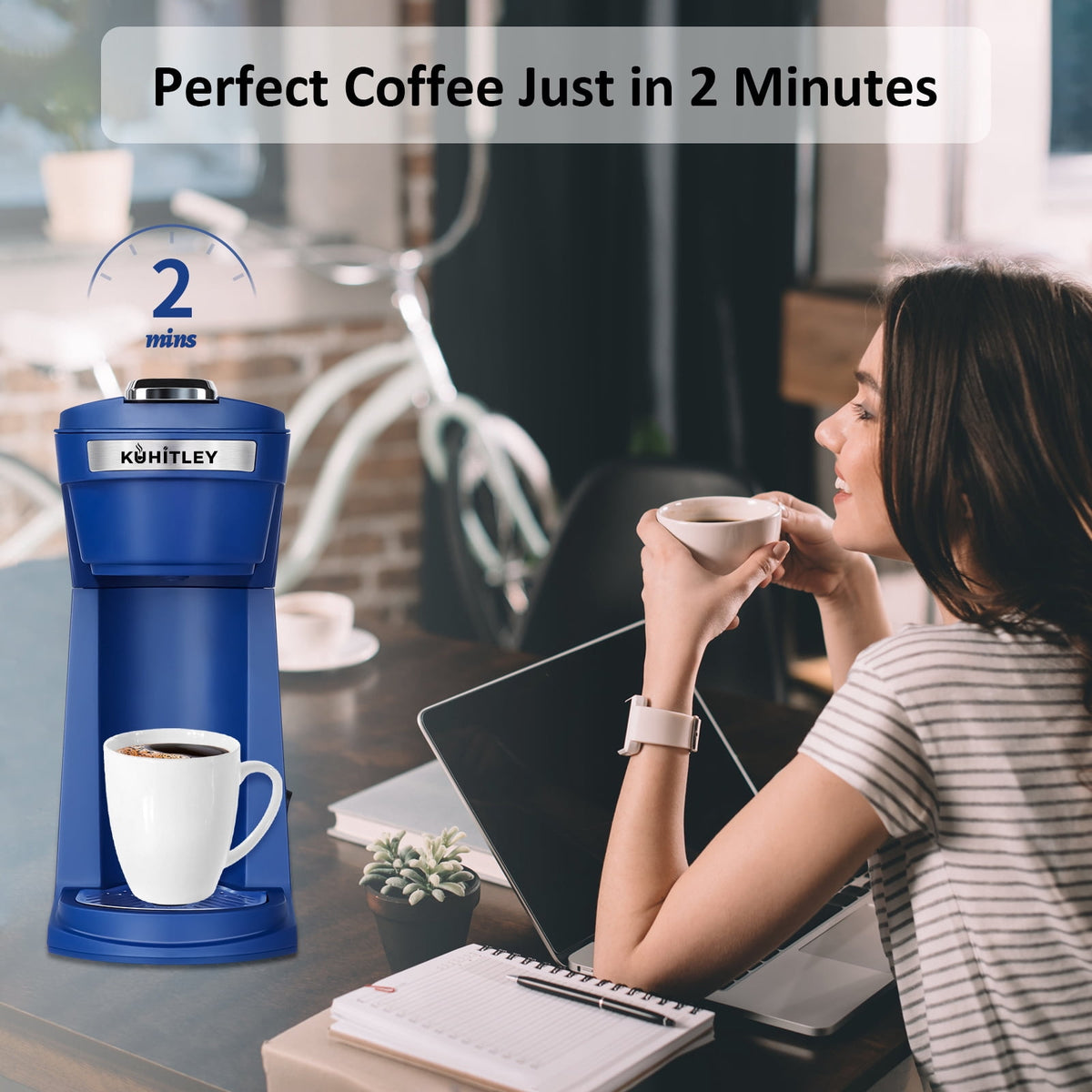 2 in 1 Single Serve Coffee Maker for K Cup Pods & Ground Coffee, Mini K Cup Coffee Machine with 6 to 14 oz Brew Sizes, Single Cup Coffee Brewer with One-Press Fast Brewing, Reusable Filters,Black