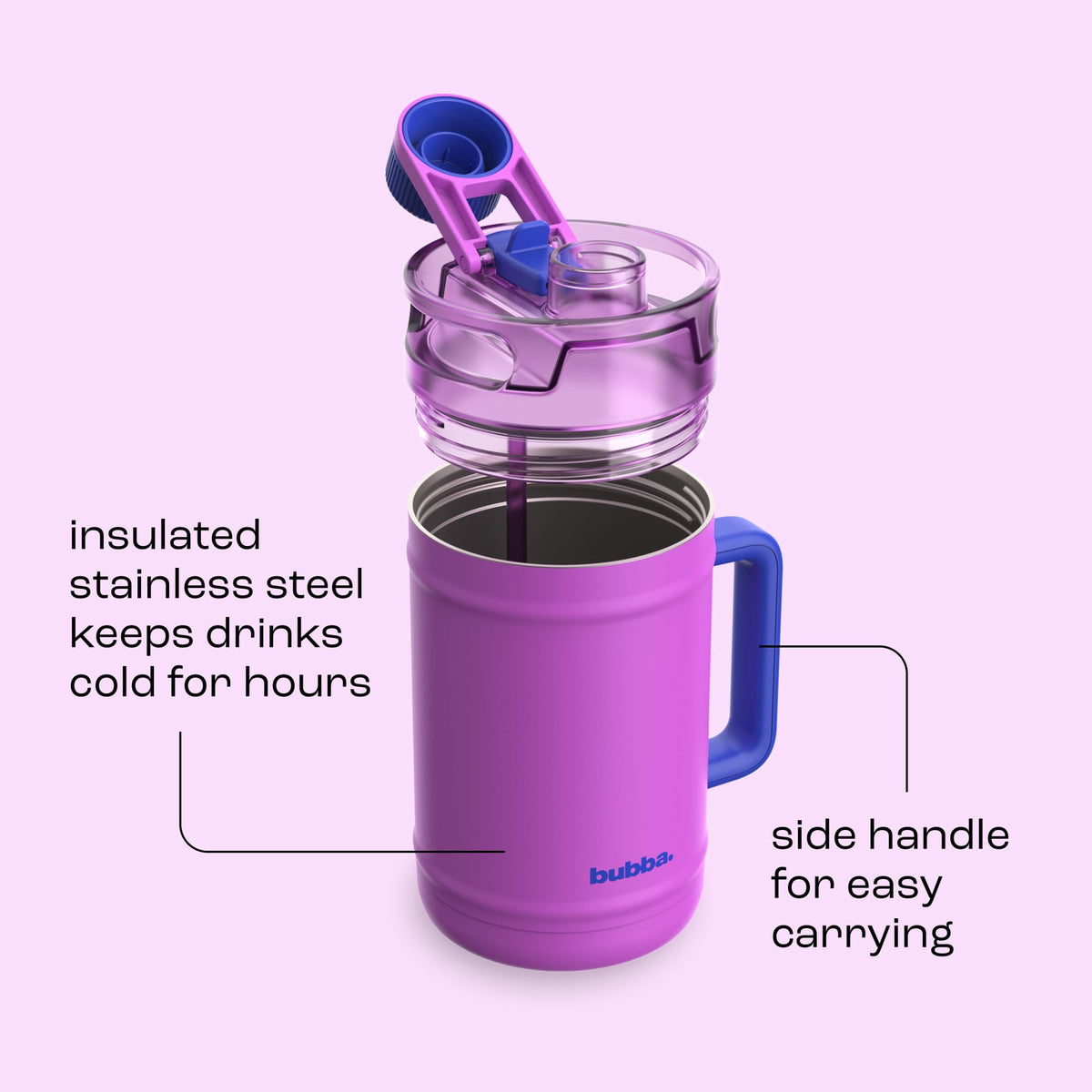 Bubba 52oz DualSip Insulated Stainless Steel Water Keg with Built-In Straw and Drink Opening and Side Handle, Moodbooster Purple/Blue