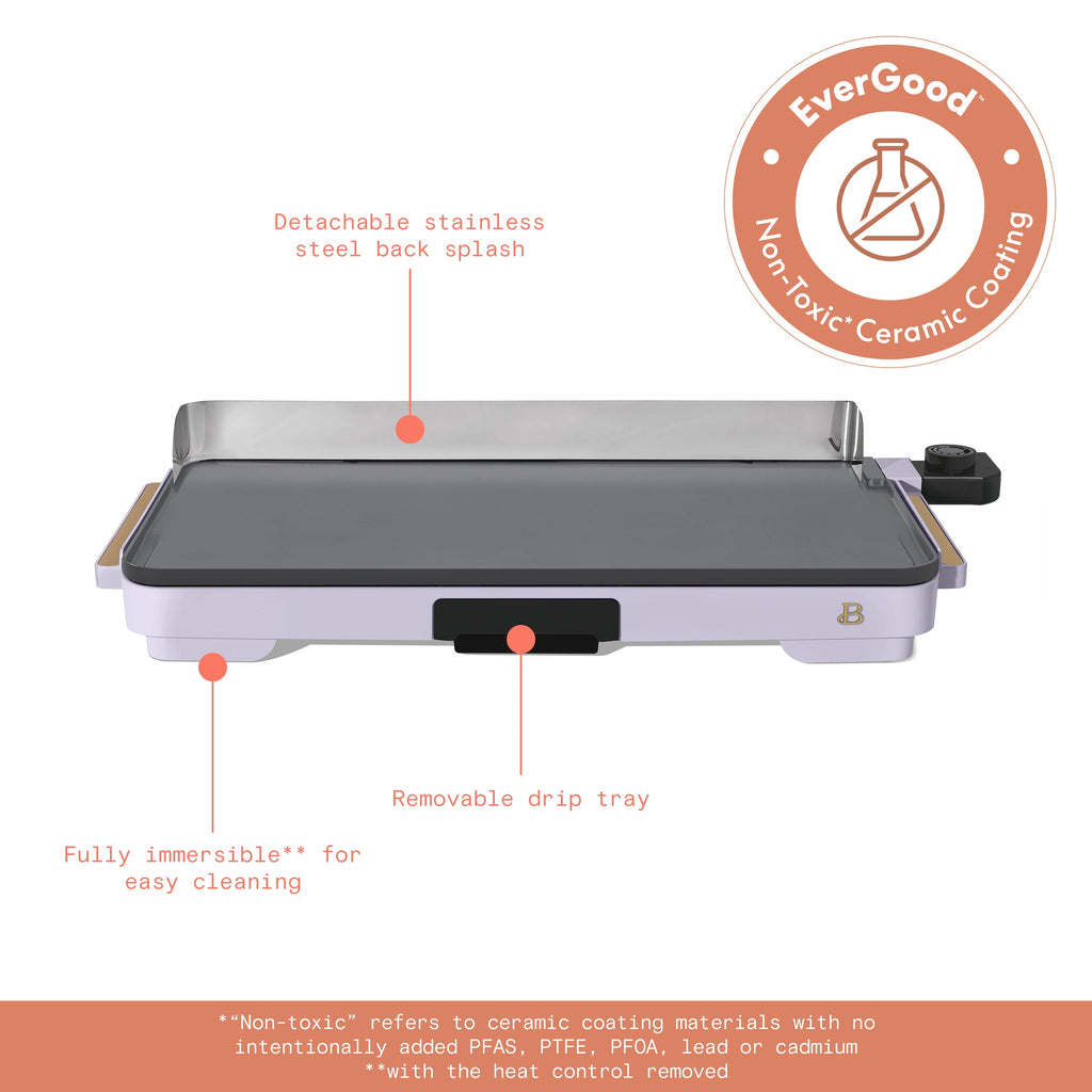Beautiful XL Electric Griddle 12" x 22" with EverGood Ceramic Nonstick Coating, Thyme Green by Drew Barrymore