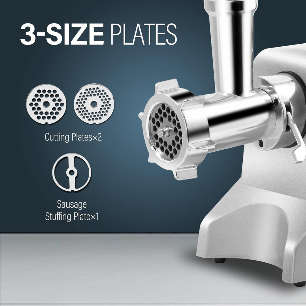 Valley Sportsman #8 Stainless Steel Meat Grinder, Powerful 575-Watt Motor Sausage Meat Grinder with Grinder Knife, Ideal for Regular Use, Sausage Making, Silver