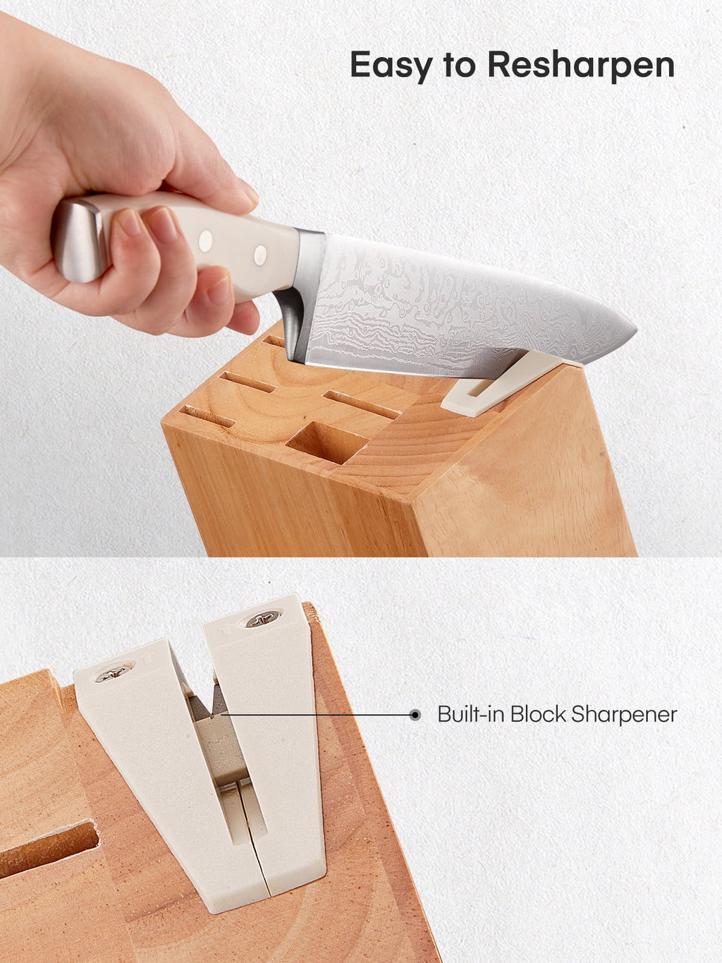 D.Perlla Knife Set, 14 Pcs Kitchen Knives Set with Built-in Sharpener, German Stainless Steel Knife Sets with Block