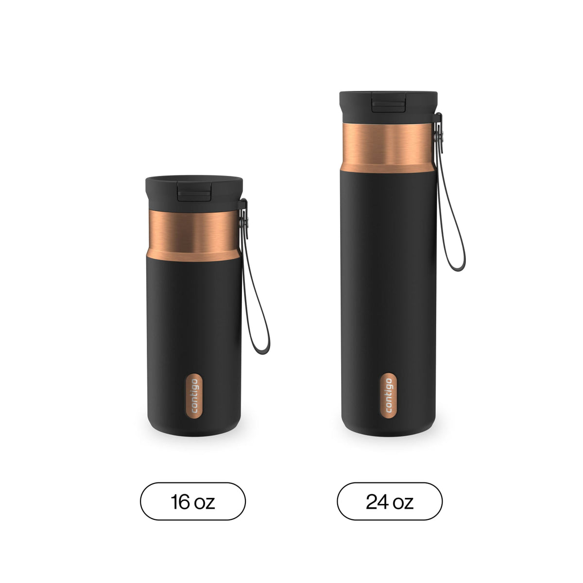Contigo 24oz SnapSeal Insulated Stainless Steel Water Bottle with Straw, Licorice Black/Bronze
