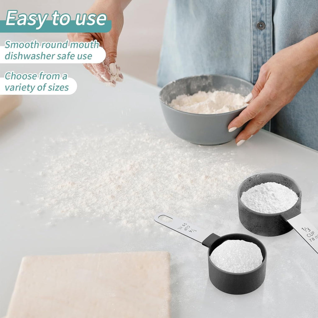 8Pcs Measuring Cups Set Measuring Spoons Set, Nesting Measure Cups with Stainless Steel Handle, For Measuring Dry and Liquid Ingredients Small Teaspoon with Plastic Head (Pink)